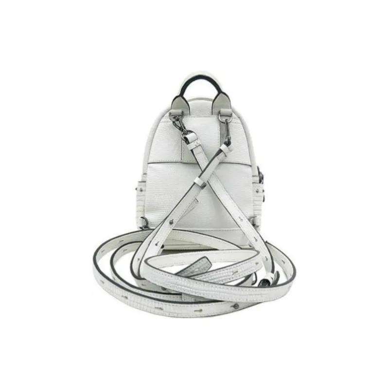 MCM Leather Backpack Mini Women's White-4