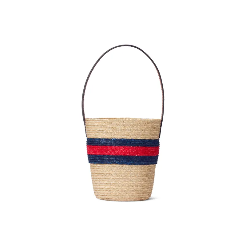 GUCCI Straw Bucket Bags Handbags Kids' Natural & Blue & Red-3
