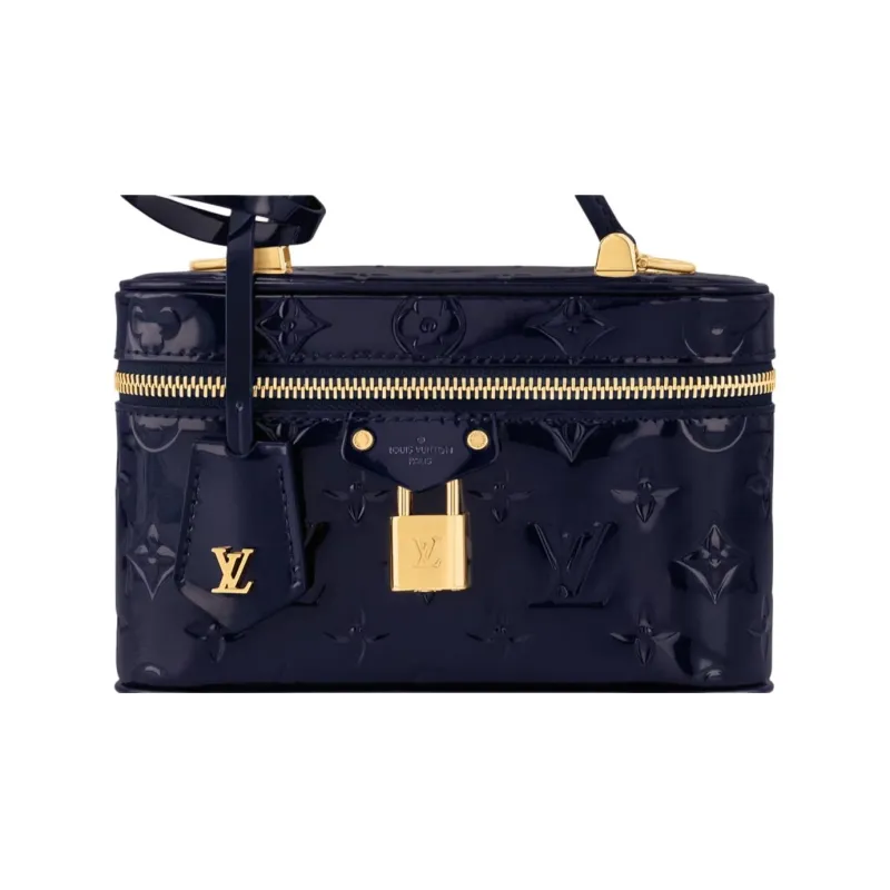 LOUIS VUITTON Vanity Lacquered Finish Cow Leather Makeup Bag Shoulder Bag Crossbody Bag Handbag Women's Sapphire Blue-4