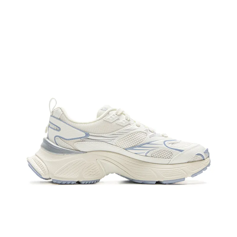 LiNing Star Shock Absorbers Slip Resistant, Abrasion Resistant, Breathable Low Top Chunky Sneakers Women's White Blue-1