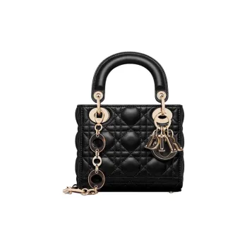 DIOR Lady Dior Sheepskin Handbag Mini Women's Black
