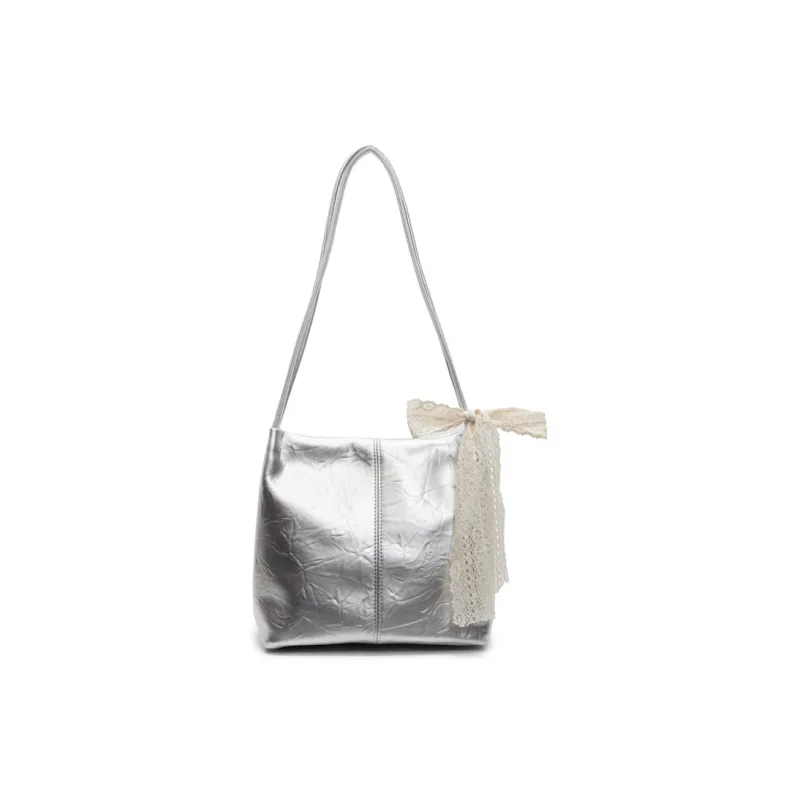 Yalu PU Shoulder Bag Regular Women's Black/Ecru/Pink/Silver/Blue-14