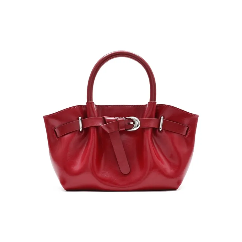 MUVA Cow Leather Dumpling Bag Handbags Medium Size Women's Lunar Rock Silver/Party Red/Cream Yellow-4