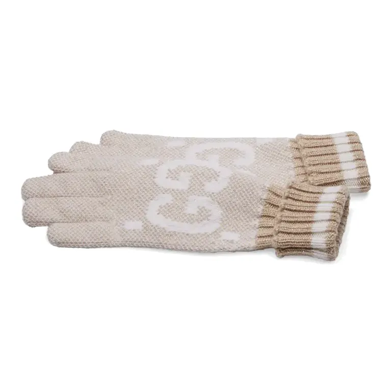 GUCCI Cashmere Knit Gloves Women's Camel-1