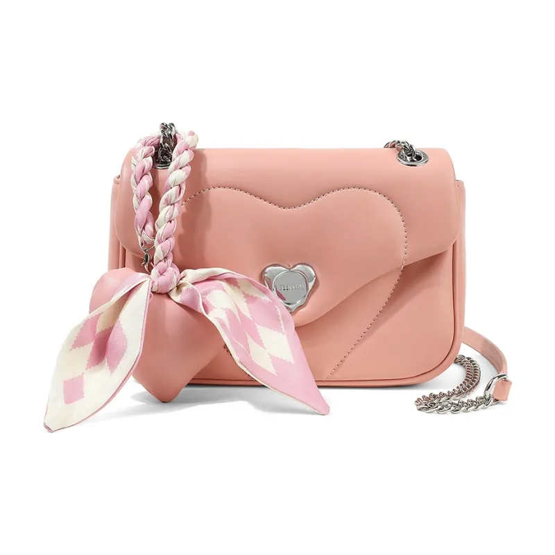Teenmix Cowhide Split Leather Shoulder Bag, Chain Bag, Crossbody Bag, Shoulder Bag Regular Women's Ecru/Pink/Black-6