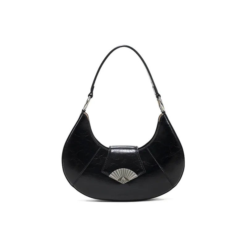 Simedin Cow Leather Commute Crescent Shoulder Bag Regular Women's Milk White/Deep Black/Ancora Red-4