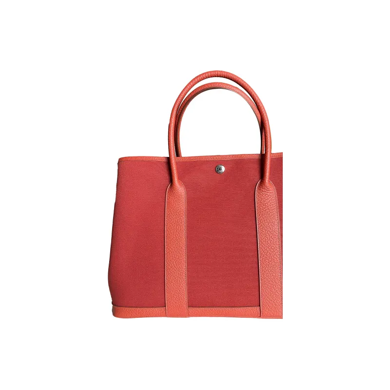 HERMES Garden Party Canvas With Leather Garden Bag Canvas Bag Handbag Women's Venice Deep Red/Bright Pink/Imperial Red-4