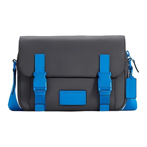 COACH Track Cow Leather Shoulder Bag, Crossbody Bag Large Size Men's Gray & Blue