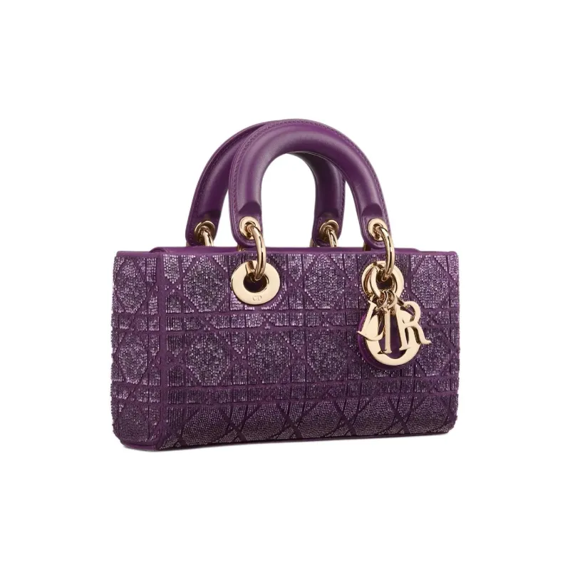DIOR Lady D JOY Cotton, Silk, And Glass Patchwork One Shoulder Handbags Small Size Women's Purple-1