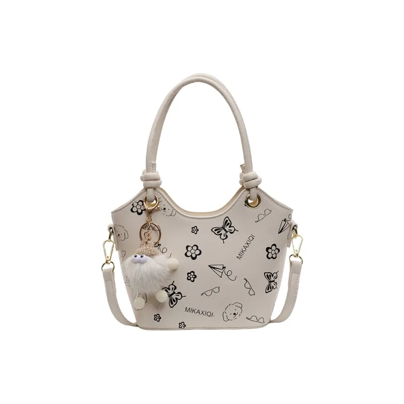 Yalu PU Bucket Bag Handbag Women's Ecru/Black/Khaki/Pink-1