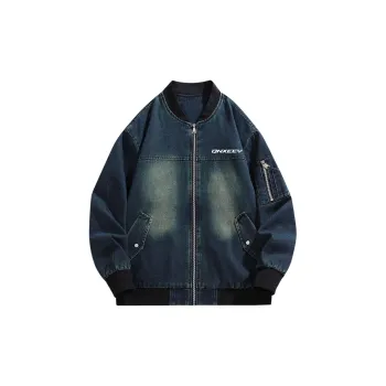 Qnxeey Denim Jacket Unisex Vintage Black