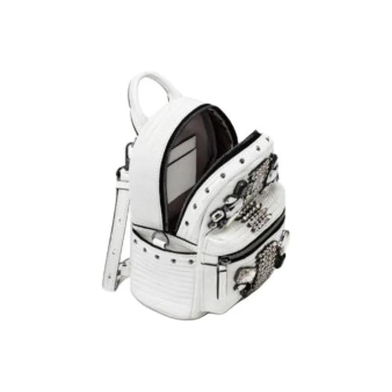 MCM Leather Backpack Mini Women's White-6