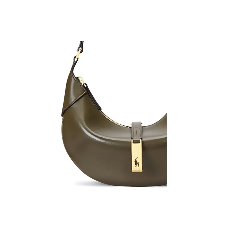Polo Ralph Lauren Polo ID Cow Leather Crescent Bag, Handbag, Shoulder Bag Mini Women's Moss-4