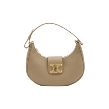 CELINE Triomphe Cow Leather Shoulder Bag Medium Size Women's Beige
