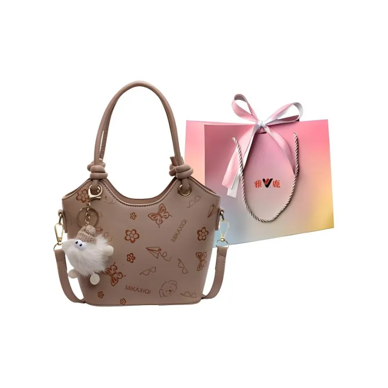 Yalu PU Bucket Bag Handbag Women's Ecru/Black/Khaki/Pink-5