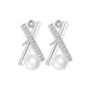 Crisscross Pearl Stud Earrings-Silver