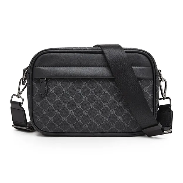 Old Man's Head Synthetic Leather Crossbody Bags Men's Black/Black Checkerboard/Black Pattern-12