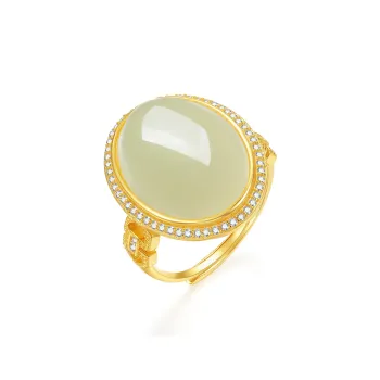 Cuiya Golden Building Hetian Jade Rings Yellow Jade Women's