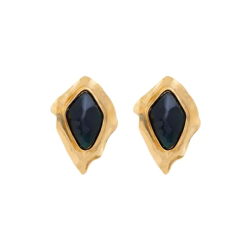 SAINT LAURENT Brass Resin Gemstone Diamond Earrings Women's Gold
