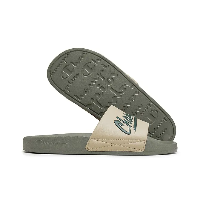 Champion EVA Slip Resistant Slide Slippers Unisex Sand Stone/Forest Green-1