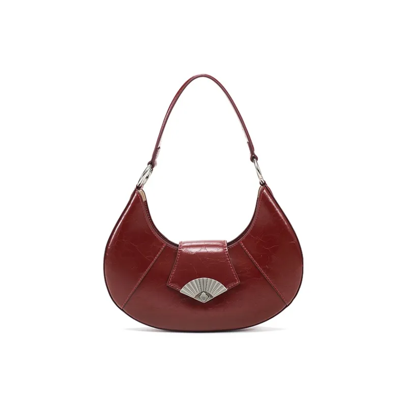 Simedin Cow Leather Commute Crescent Shoulder Bag Regular Women's Milk White/Deep Black/Ancora Red-7