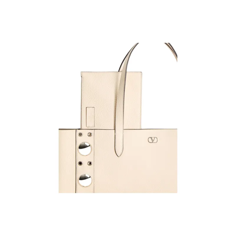 Valentino Cow Leather Tote Bag, Shopping Bag, Handbag Medium Size Unisex Ivory White-4