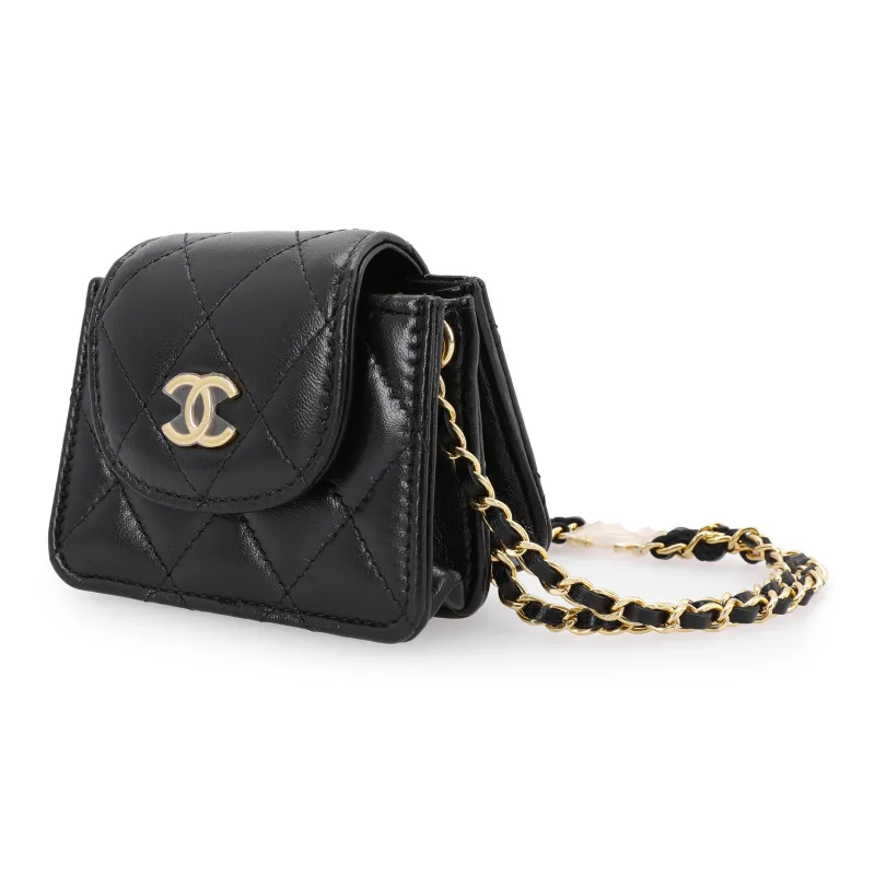 CHANEL Sheepskin And Gold Metal One Shoulder Crossbody Clutch Women's Black-1
