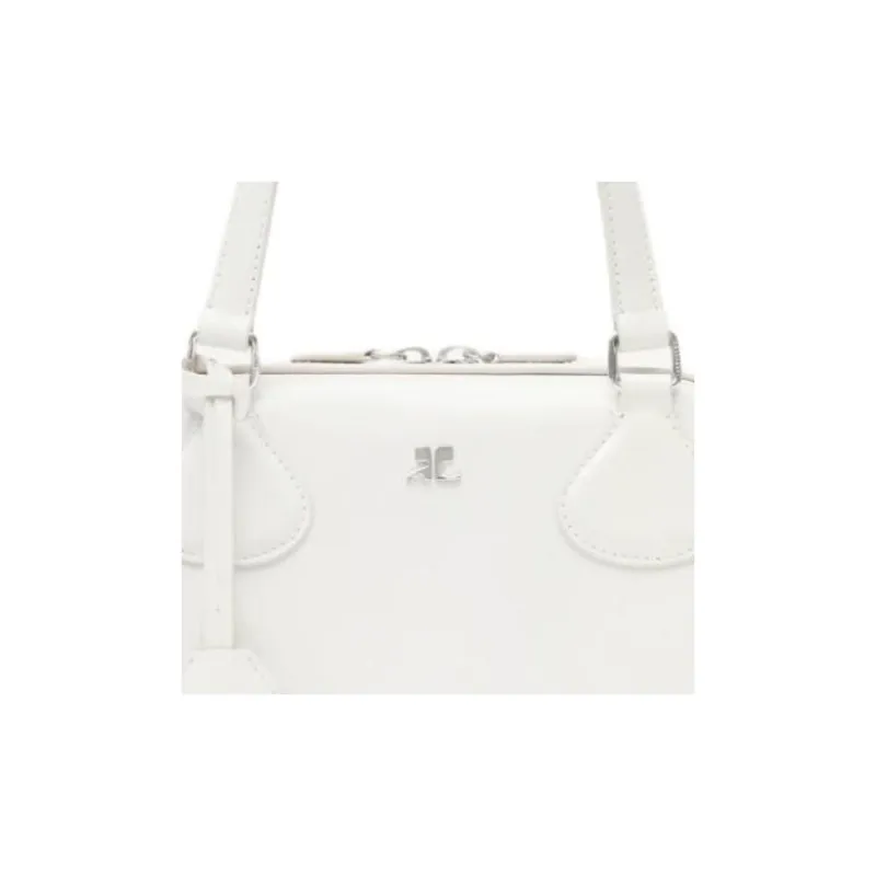 COURREGES Leather Shoulder Bag Crossbody Bag Handbag Women's Traditional White-4