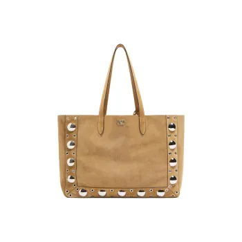 Valentino Suede Tote Bag, Shopping Bag, Handbag, Shoulder Bag Large Size Women's Havana Beige