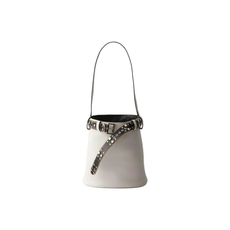 PRADA Calfskin Bucket Bag, One Shoulder Handbag Women's White & Black-2