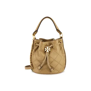 TORY BURCH Fleming Leather Bucket Bags Shoulder Bag Crossbody Bag Handbag Small Size Women's Nude