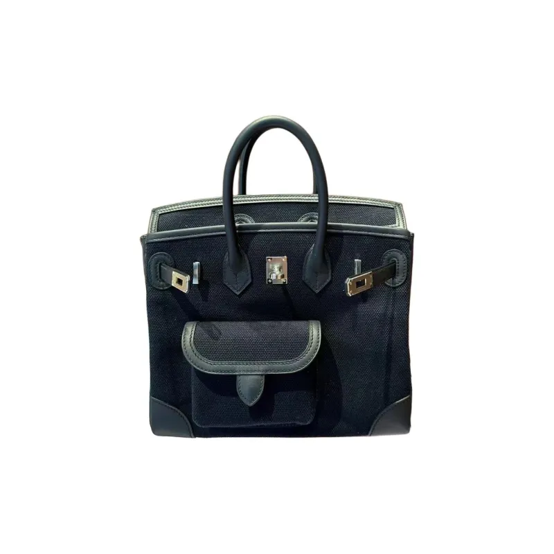 HERMES Birkin Cargo Canvas With Swift Cow Leather Birkin Bag Handbags Women's Black & Dark Blue-1
