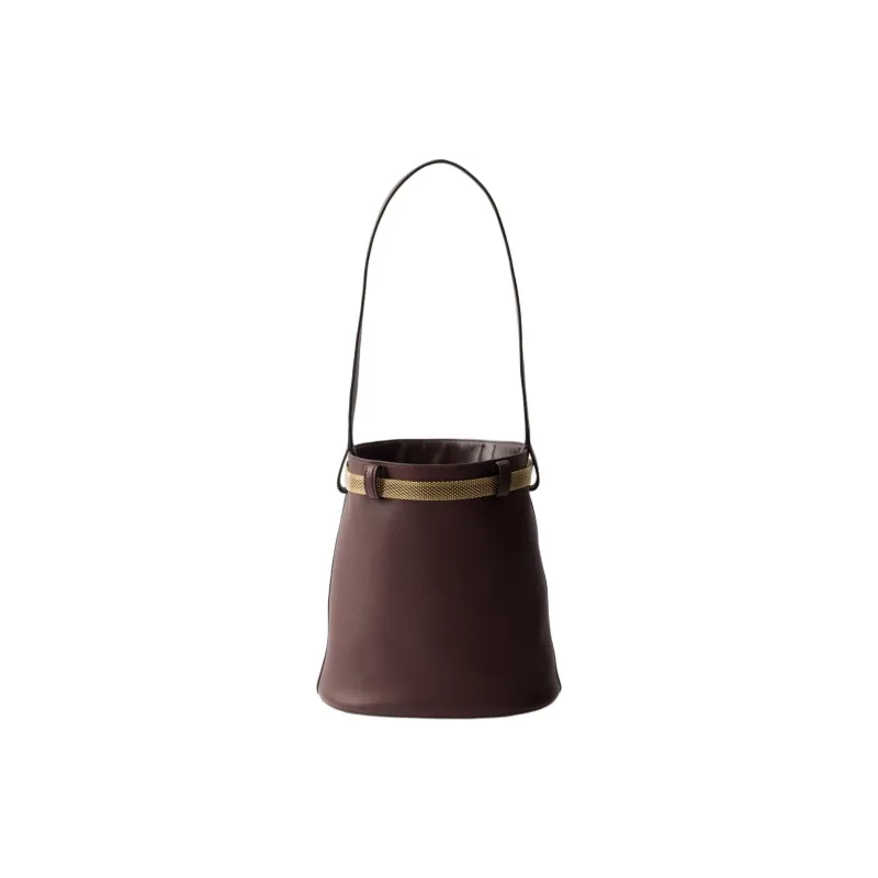 PRADA Cow Leather Bucket Bags Shoulder Bags Women's Brown-2