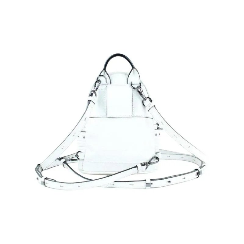 MCM Leather Backpack Mini Women's White-3