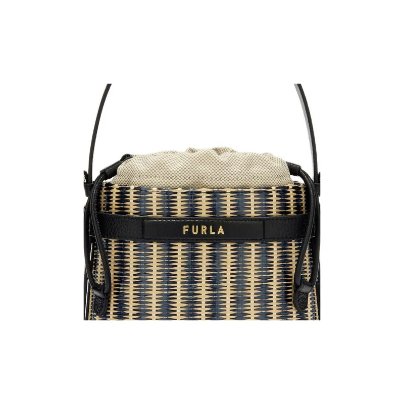 Furla Raffia Bucket Bag, Shoulder Bag, Crossbody Bag, Handbag Mini Women's Black-4