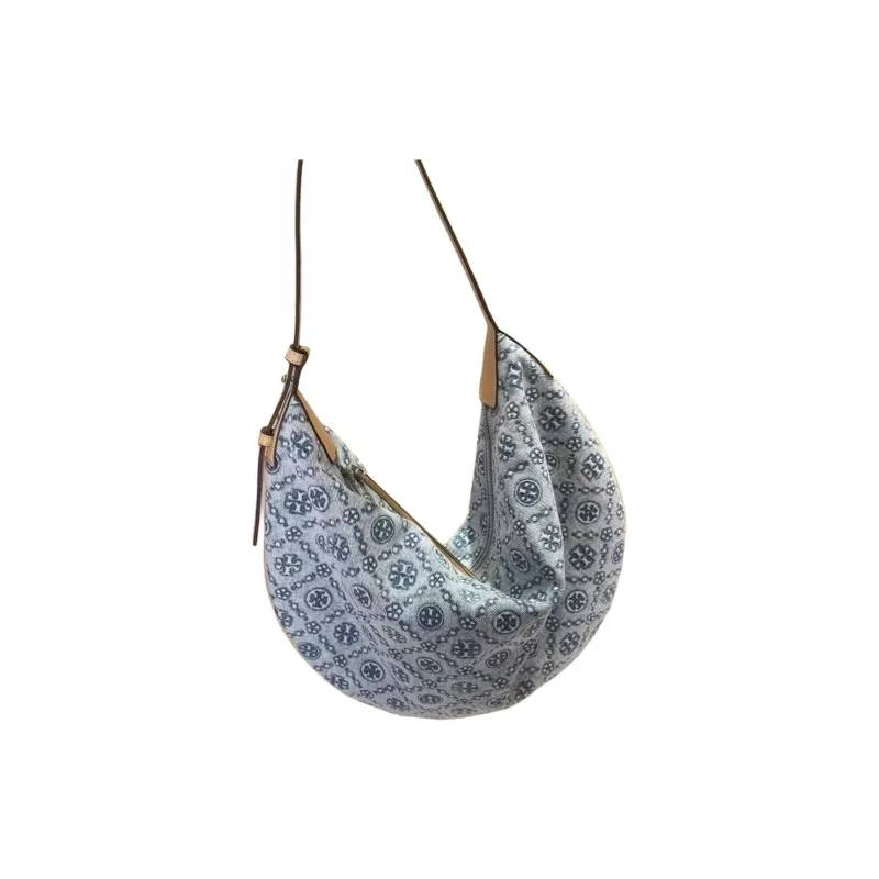 TORY BURCH T Monogram Fabric Crescent Bag, Handbag, Shoulder Bag Women's Powder Blue-1