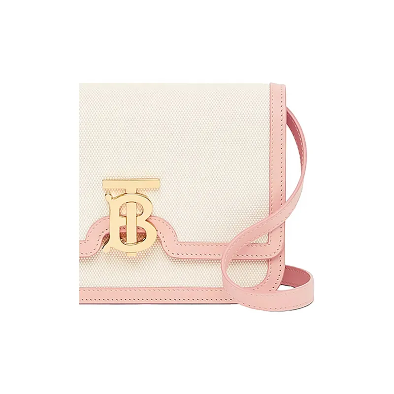 Burberry Canvas Cow Leather Patchwork Crossbody Bag Shoulder Bag Small Size Women's Pink-4