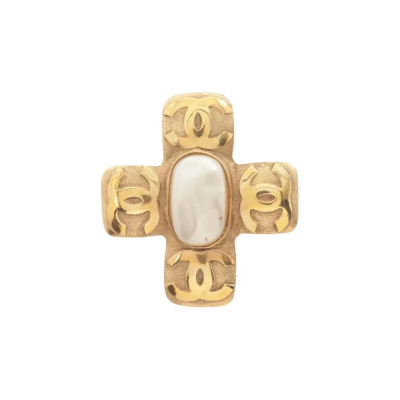 CHANEL 1986 1988 Cc Faux pearl Brooch-0