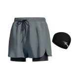 Swimming Shorts+Fabric Swim Cap[Gray Square Leg Style]