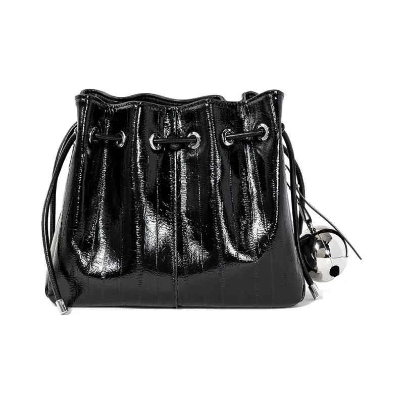 Teenmix Synthetic Leather With Cow Leather Bucket Bag, Crossbody Bag Regular Women's Ecru/Black/Silver-12