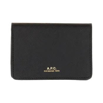 A.P.C Cotton With Cow Leather Wallet Women's Black