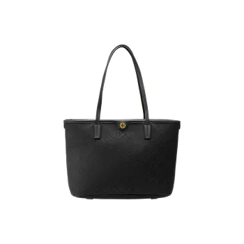 TORY BURCH T Monogram Fabric Cow Leather Patchwork Tote Bag Shopping Bag Handbag Shoulder Bags Women's Black