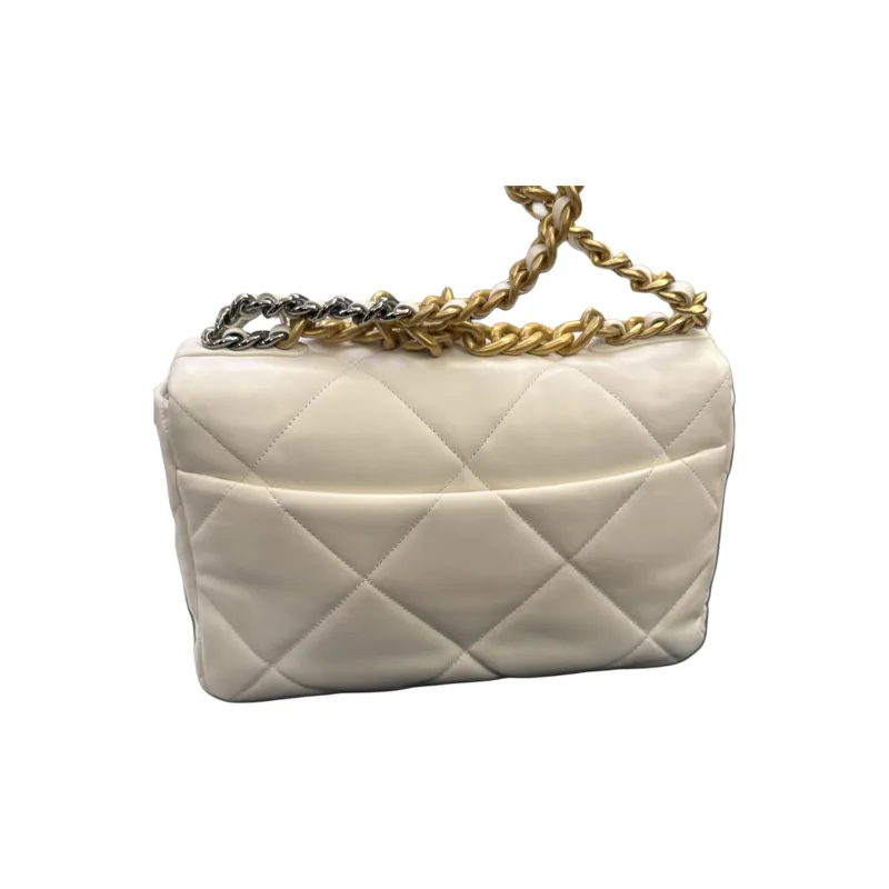 CHANEL 19Bag Sheepskin Shoulder Bag Women's White-2