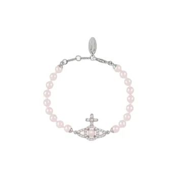 Vivienne Westwood Brass Glass Baroque Style Pink Pearl Saturn Bracelet Women's Silver/Pink
