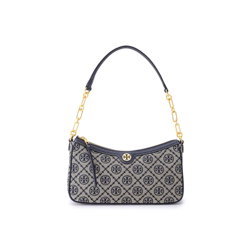 TORY BURCH T Monogram Fabric With Leather Shoulder Bag, Portable Crossbody Bag Women's Marine Blue-0