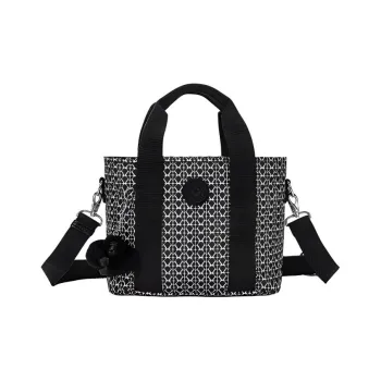 Kipling Polyester Tote Bag, Shopping Bag, Shoulder Bag Small Size Unisex Black White Monogram Print