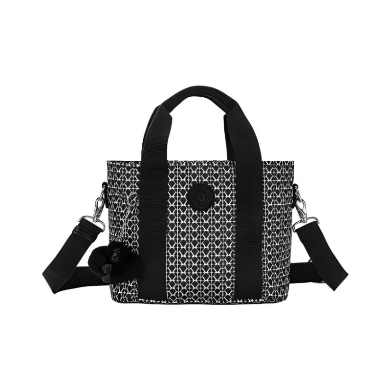 Kipling Polyester Tote Bag, Shopping Bag, Shoulder Bag Small Size Unisex Black White Monogram Print-0