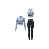 [Three-Piece Set]Gray Lake Blue Top+Starburst Black Ankle-Length Pants