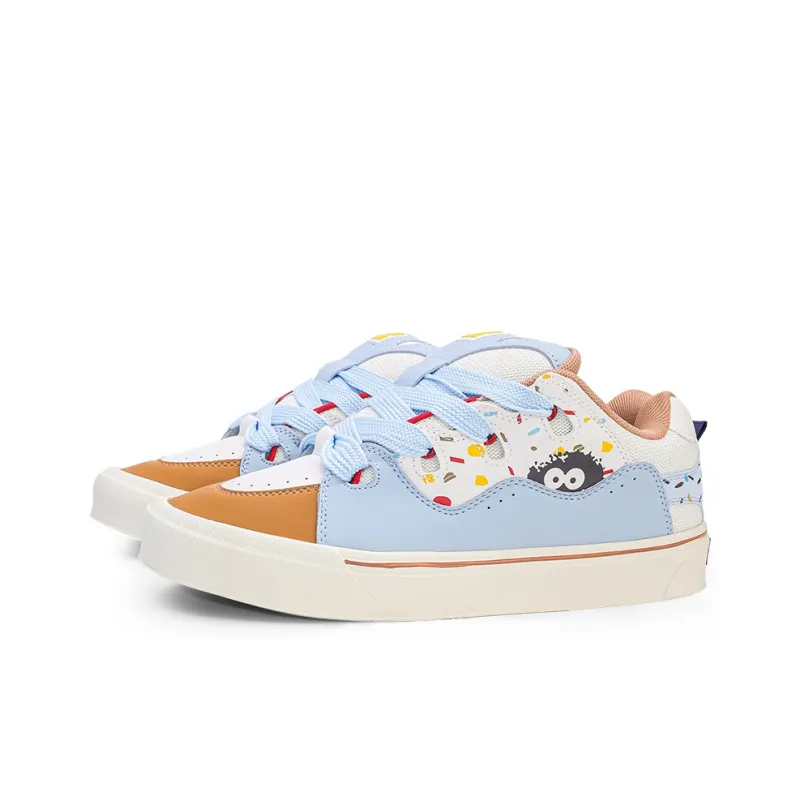 GLO BULL Anti-Slip And Wear-Resistant Breathable Low-Top Skateboard Shoes Unisex White Blue Brown-2