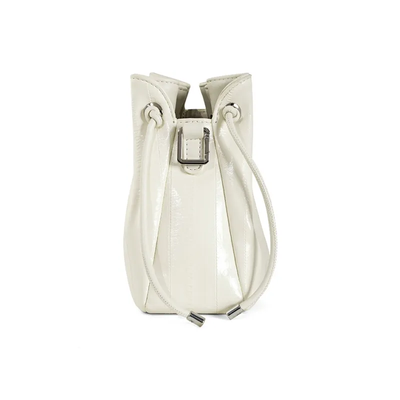 Teenmix Synthetic Leather With Cow Leather Bucket Bag, Crossbody Bag Regular Women's Ecru/Black/Silver-19